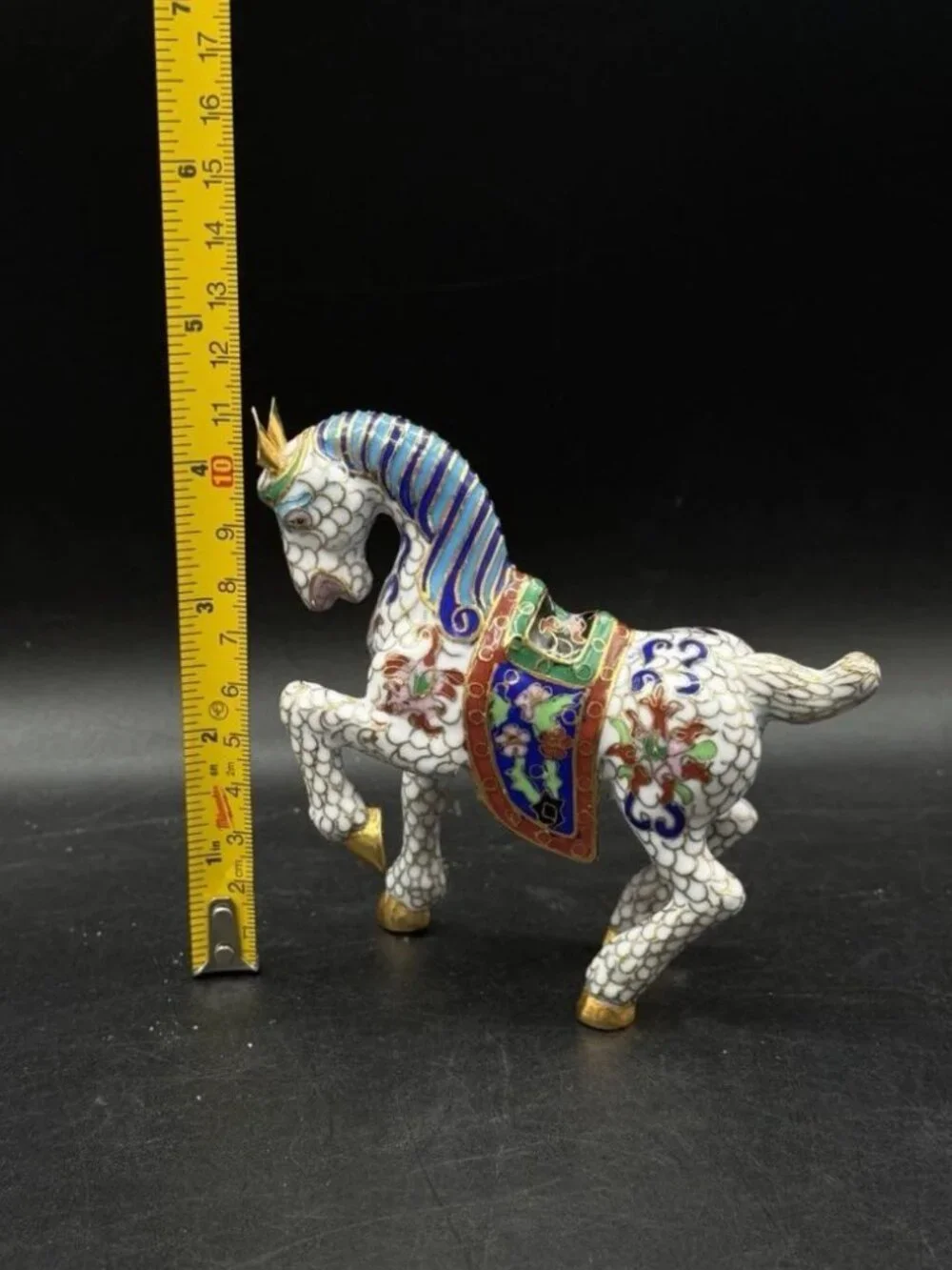 Traditional Brass Enamel Cloisonne Horse Figurine Multicolor